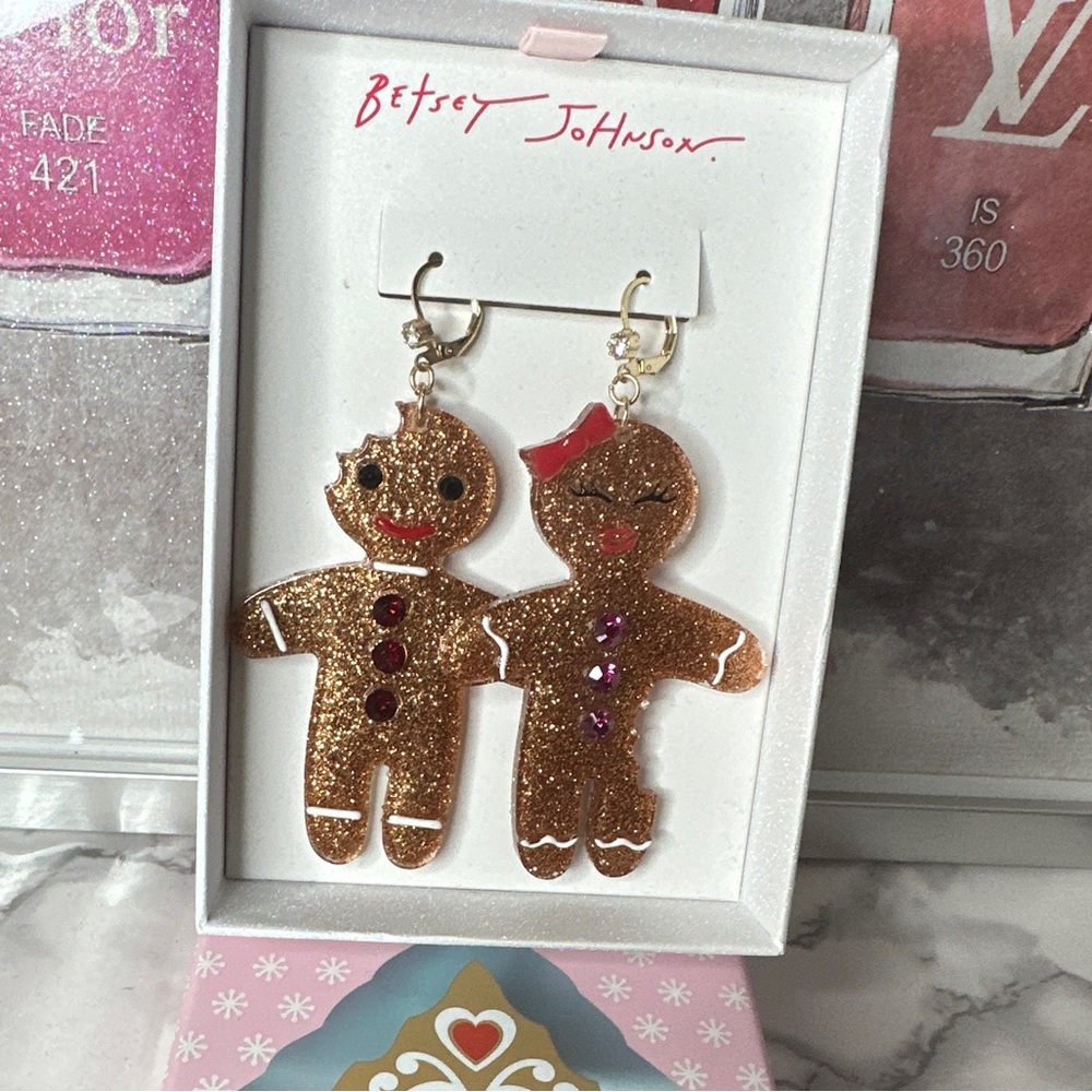 Betsey Johnson, gingerbread boy girl drop earrings